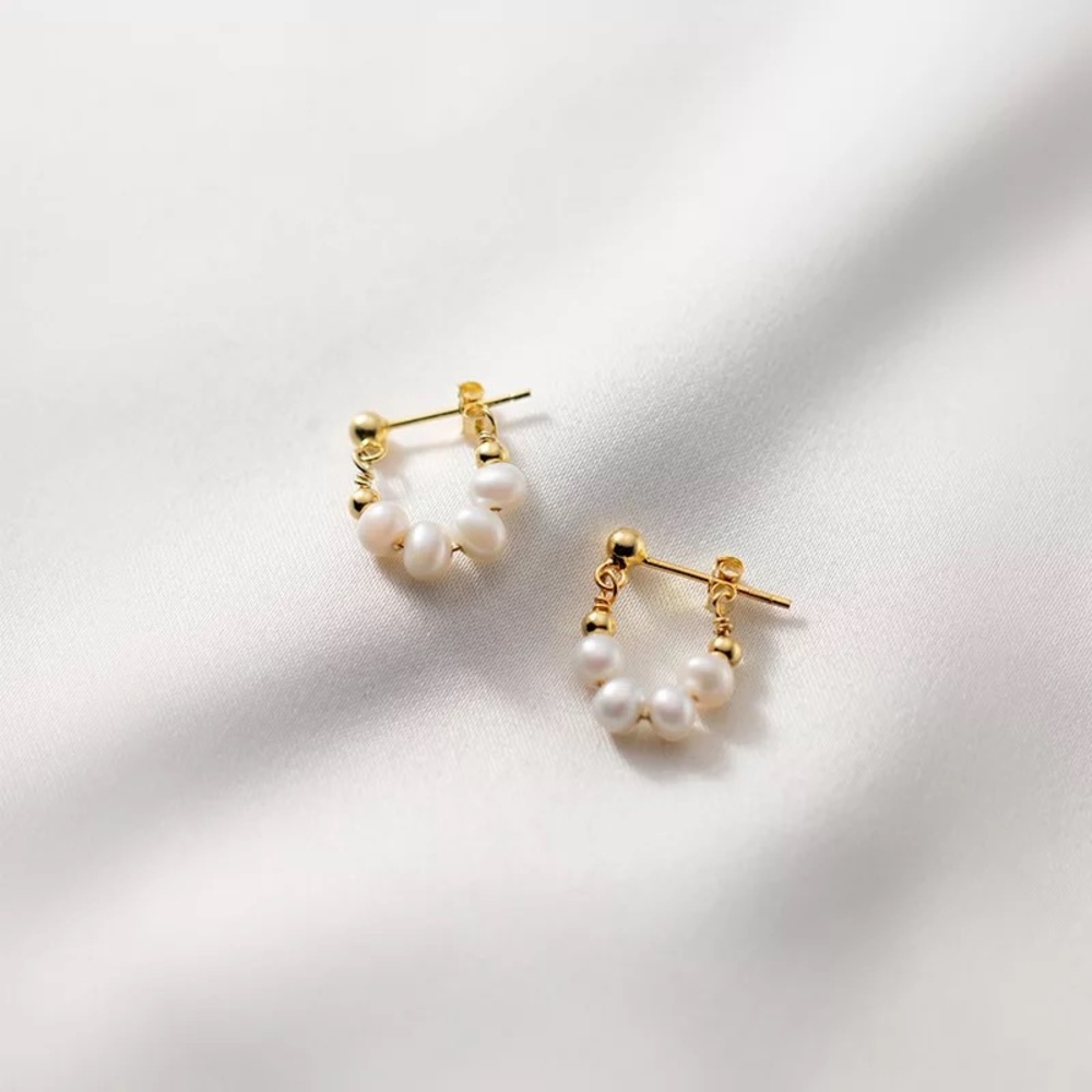 🌟Buy 1 Get 1 FREE Natural Freshwater Pearl vermeil hoop earrings gold silver - Picture 8 of 13